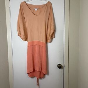 DVF Diane Von Furstenberg peach coral silk tie waist flowy dress US 12